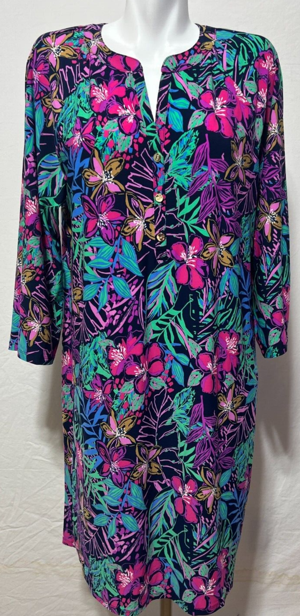 Pappagallo Women Knit Dress Large Navy Blue Paradise New NWT