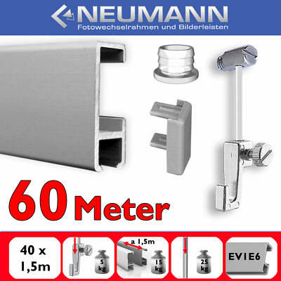 Gallery Rail With Slider 60 M, Picture Rail Set, Silver Matt