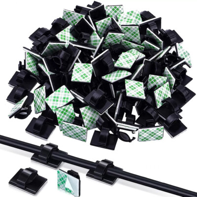100Pcs Cable Clips Self-Adhesive Cord Management Wire Holder Organizer Clamp