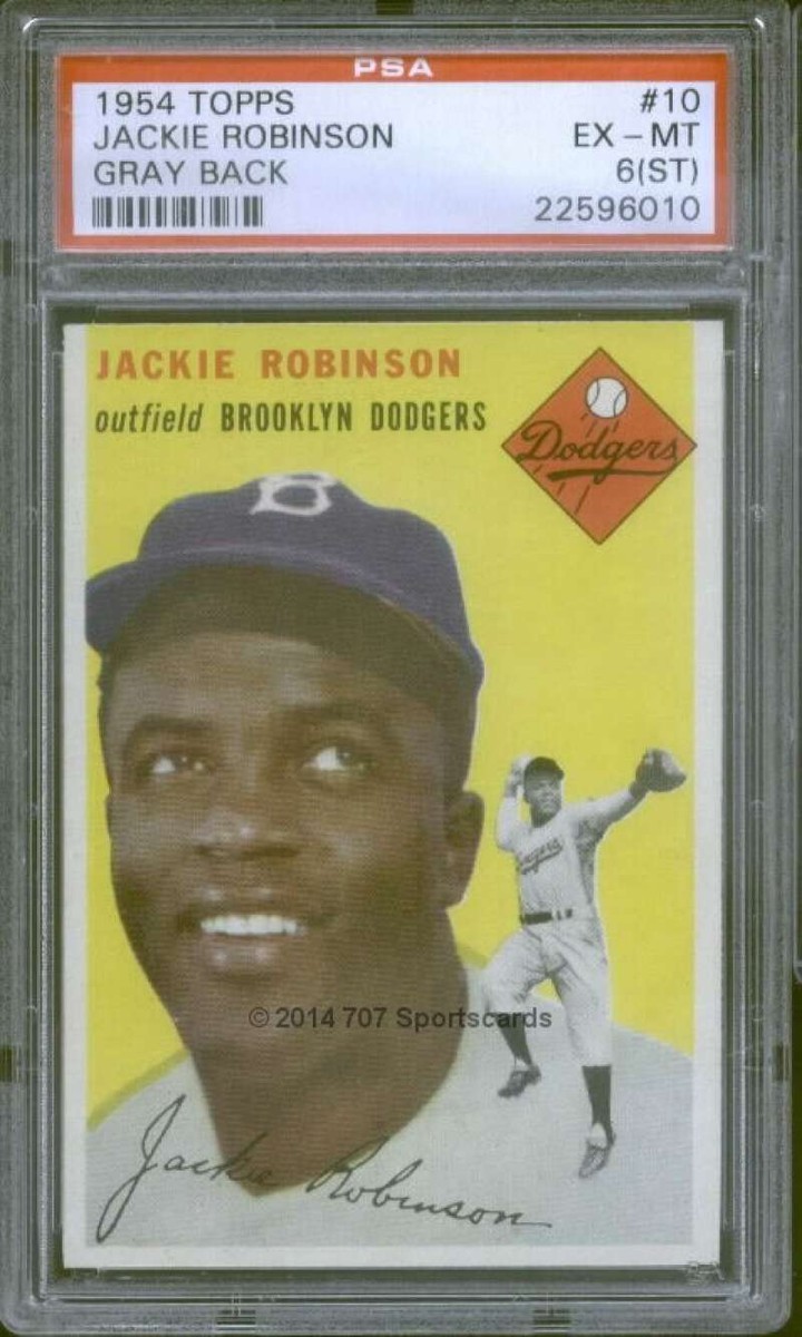 1954 Topps #10 Jackie Robinson Grey Back PSA 6 (ST) Brooklyn