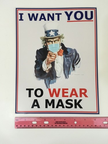 Wear A Mask Sign Window Small Poster Wall Sign 11x8.5 Inch Uncle Sam - 3 Pack - Picture 6 of 6