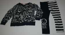 Used Next UK Girls 4 5 year 2 Piece Outfit Set Slogan Smiles Top Leggings Navy