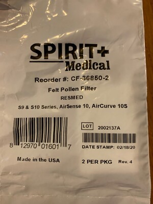 Spirit Medical CF-36850-2 ResMed Felt Filter CPAP S9 S10 New 2 in Pack