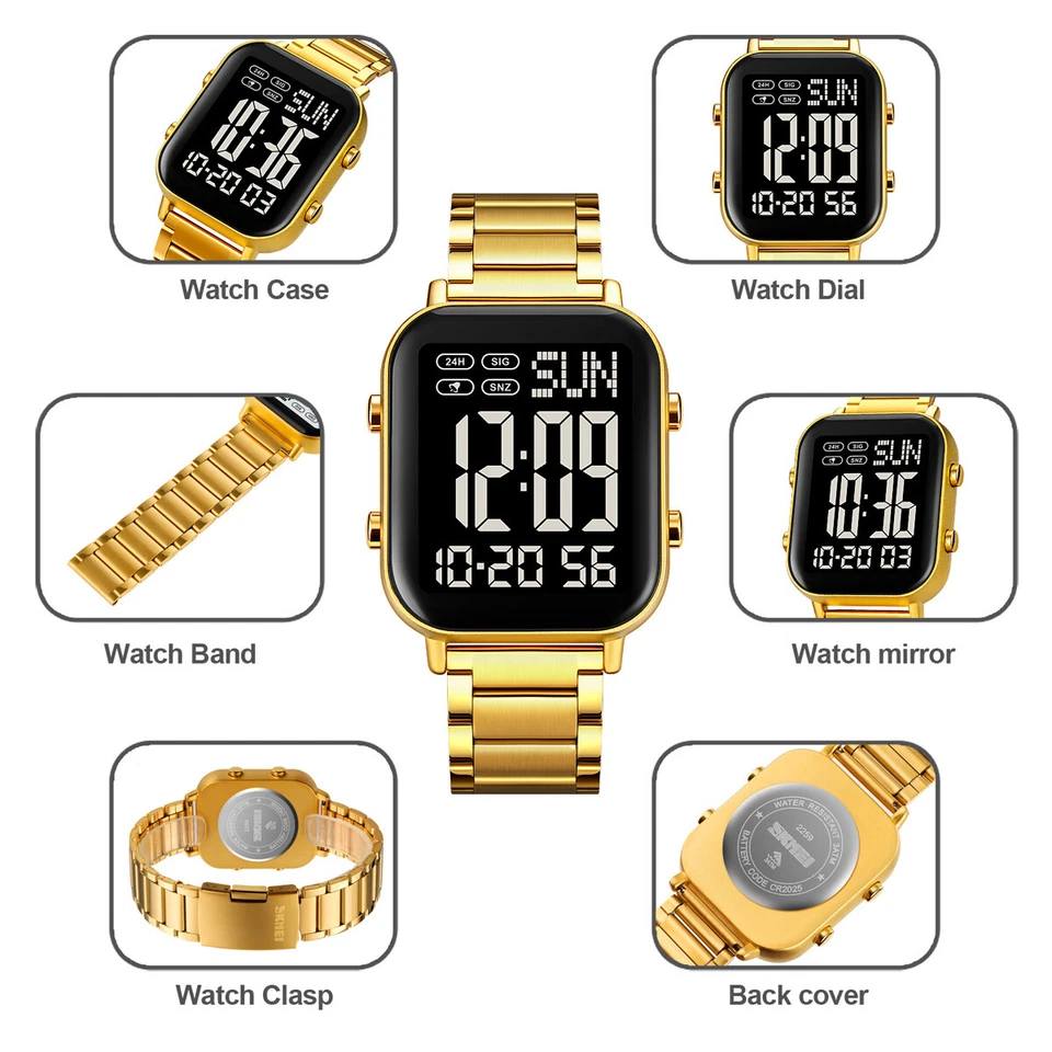 SKMEI Men Watch Rectangle Digital Wristwatch Full Steel Electronic Digital Watch - Image 3 of 4