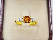 Natural Citrine Round Cut with CZ Diamonds on Yellow Gold Plated ring