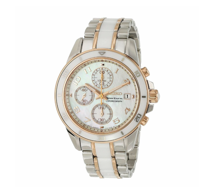 Seiko SNDX54 Two Tone Rose Gold Pearl Dial Women's Ceramic