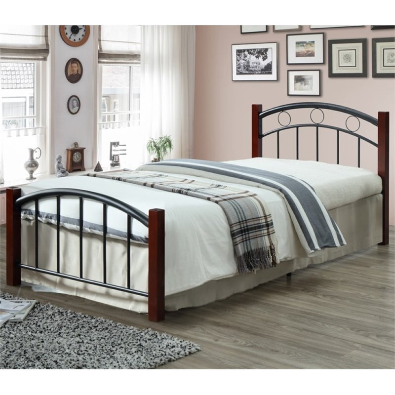 Hodedah Complete Metal Platform Bed with Headboard Footboard Twin Size