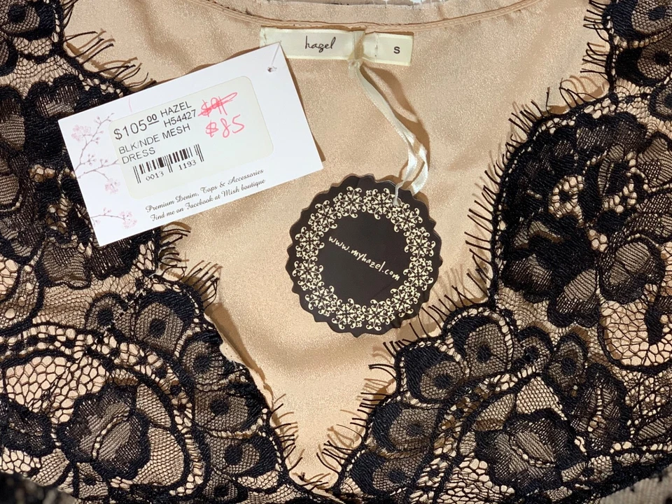 精品黑色蕾丝裸色无袖紧身连衣裙-女式小号全新带标签 — 第 4/4 张图片