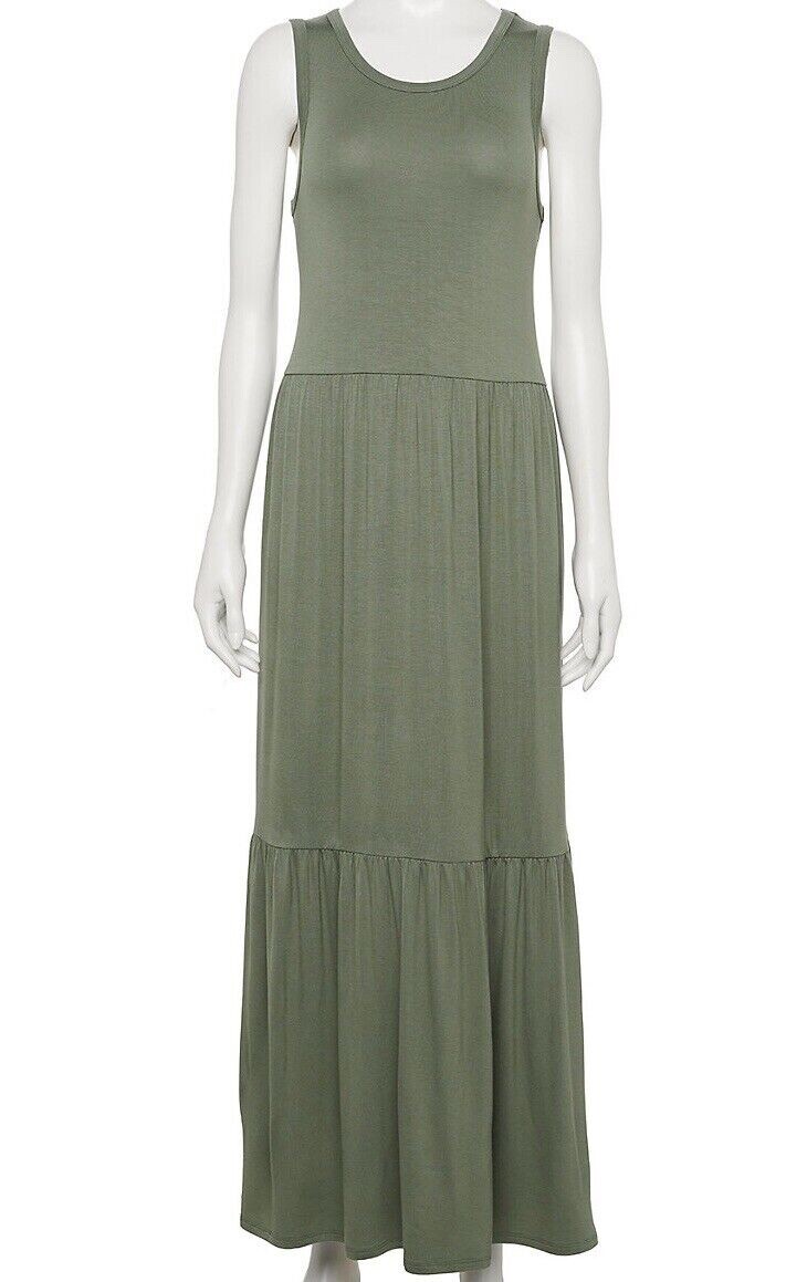 olive green tank maxi dress Juniors SO Tank Tiered Long Maxi Dress M Rayon Spandex OLIVE GREEN SZ LARGE