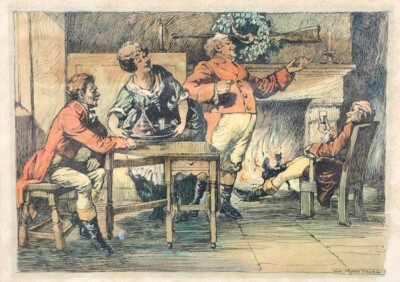 Vintage Tavern Hearth Scene   William Mark Young 1922 Rustic Fireside Gathering