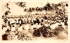 Fijian Feast Native Islanders Gathered in Fiji Oceania 1920s Antique Photo