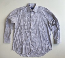 David Donahue Dress Shirt 16.5 34/35 Button Down Brown Blue Plaid Casual Career
