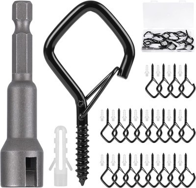 Screw Hooks, 2.2 Inch Metal Q Hanger Hooks with Safety Buckle, Weatherproof, Hea