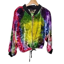 1980s Rainbow Velvet Vintage Bomber Jacket Size L