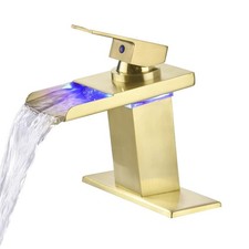 LED Waterfall Bathroom Faucet, Brushed Gold RV Bath Vanity Faucet for Sinks -...