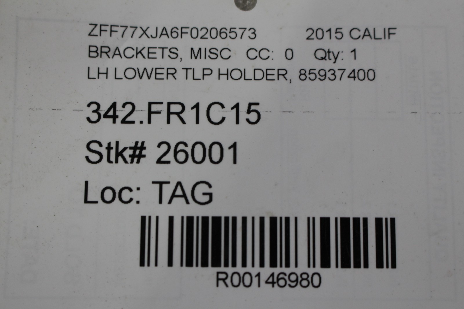 Ferrari California T, LH, Left, Taillight Backing Plate, Used, P/N 85937400