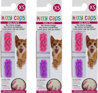 3 Pack Kitty Caps Nail Caps for Cats | Hot Purple & Hot Pink, 40 Count, X-Small