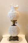 Fenton-Vintage White Poppy 'Gone with the Wind' Milk Glass Parlor Hurricane Lamp