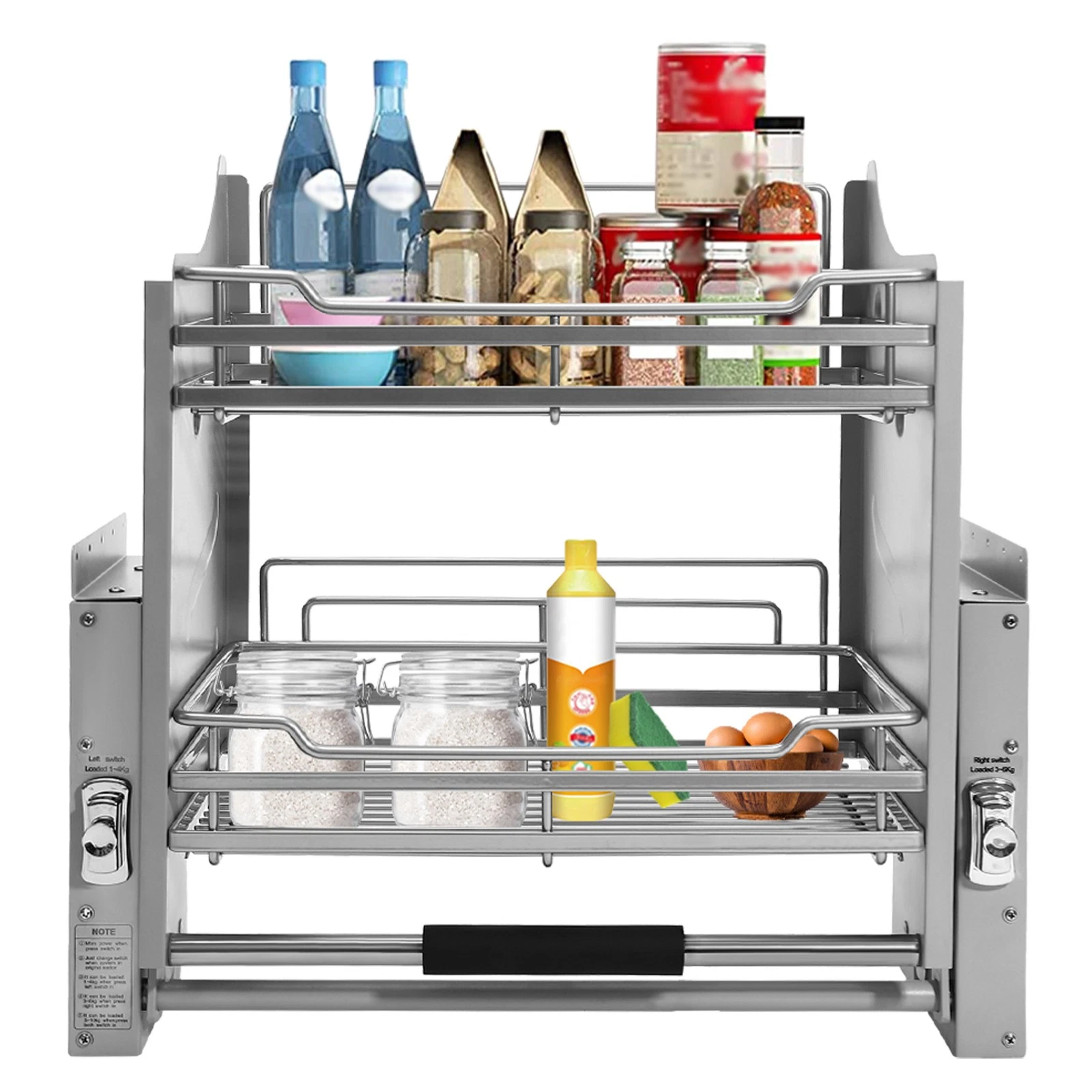 Kitchen Pull Down Shelf Upper Cabinet 2-Tier Pull Down Cabinet Organizer Rack