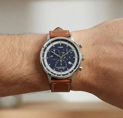 Timex Waterbury Classic Men's Navy Blue Dial Chronograph Leather Watch TW2V30800