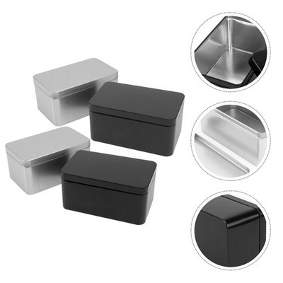 4 Pcs Tinplate Tea Leaf Storage Boxes Oblong Airtight Containers for Household