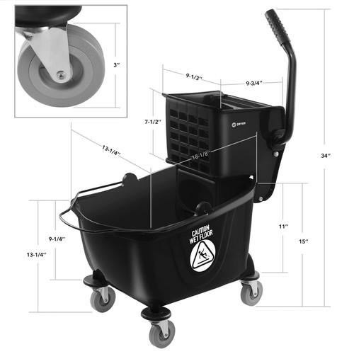 Commercial Mop Bucket Side Press Wringer 26 Quart Black - Picture 5 of 7