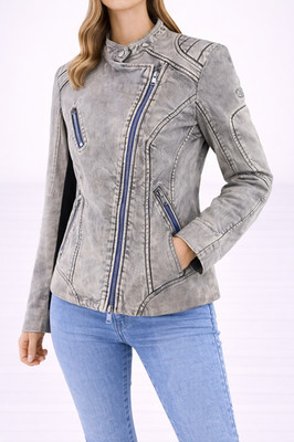 MILESTONE Lederjacke Damen Grau Biker Neu Slim Größe S 36 Lammnappa Np 199