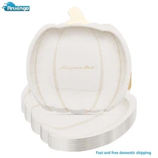40PCS Beige Pumpkin Shape Paper Plates, 7 Inches Disposable Tableware