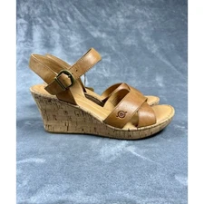 NEW! Born Alaina Leather Platform Wedge Sandal (Women) TAN Size 11 Comfort Shoe