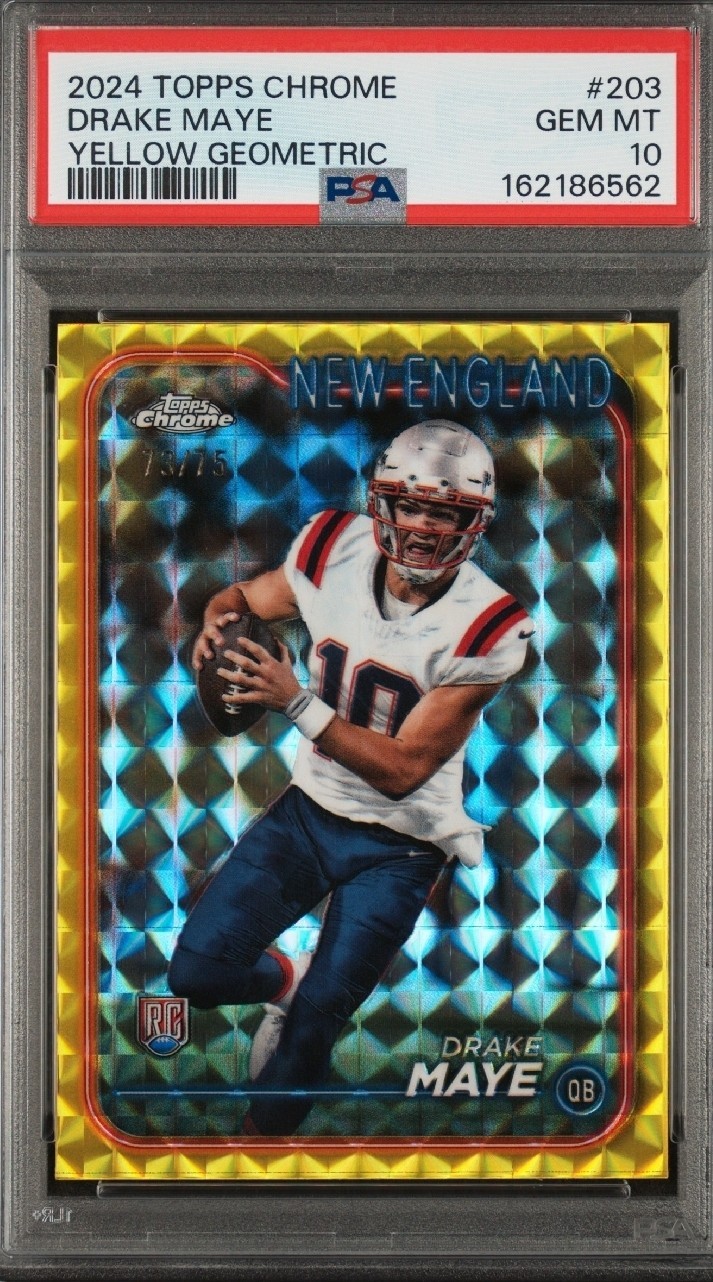 Drake Maye Topps Chrome #203 Yellow Geometric
