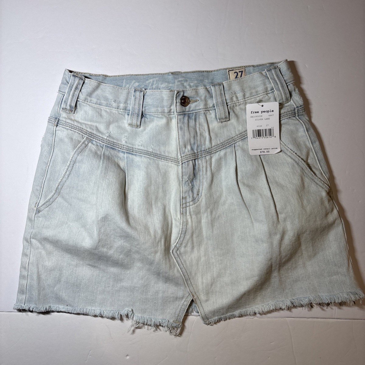 トップス Reee NWT Free People Denim Mini Skirt Silver Lake Frayed Hem Size 27