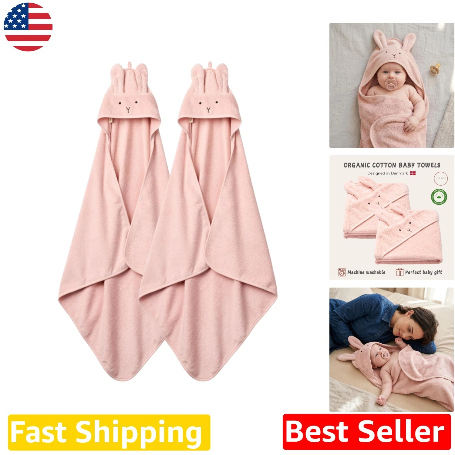 Luxury 100% Organic Cotton Hooded Baby Towels - 32" Plush Baby Shower Gift
Opens in a new window or