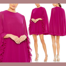 NWT IEENA Mac Duggal [ 4 ] 55407 High Neck Ruffle Cape Mini Dress Fuchsia #S1226
