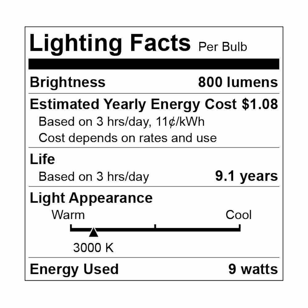 EA19-6000e-4 (4 Pack) | Dimmable LED Light Bulbs with E26 Base - 3000K, 9W=60W