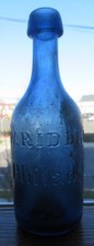 Blue W. Riddle Philadelphia Tapered Top Iron Pontil Soda Mineral Water Bottle