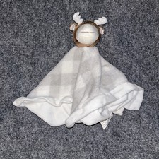 Parents Choice Walmart Deer Moose Plush Security Blanket Lovey White Gray Plaid