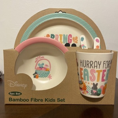 EASTER Disney Mickey & Minnie Mouse 5 Piece Bamboo Kids Plate Set