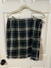 Vtg Women’s Blue Green Tartan Plaid Fringe Wrap Skirt Kilt Sz16 Wool Made in USA