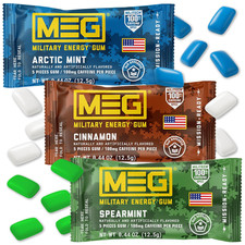 MEG Gum - Military Energy Gum  100mg of Caffeine Per Piece - 15 piece Sample Pa