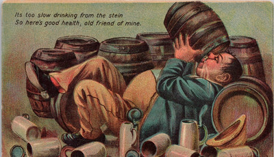 Postcard Humor Its Too Slow Drinking From the Stein Posted 1909