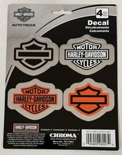 Harley-Davidson 4-Piece Chromed Bar  Shield Logo Decals - Silver / Orange
