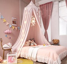 Bed Canopy for Girls with Lights Princess Dream Catcher for Kids Beige Pink