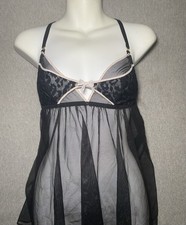 Victoria  s Secret Sheer Pink Black Babydoll Lingerie Small Mesh