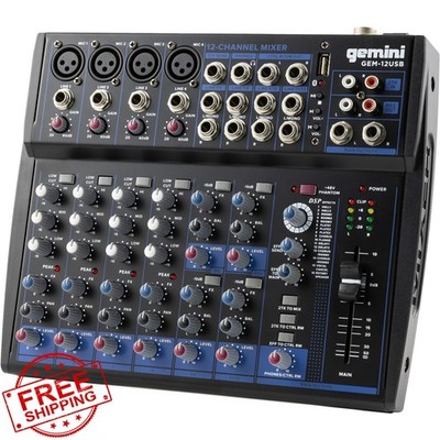 Gemini GEM-12USB audio mixer Bluetooth FX USB EQ phantom