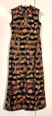 Abendkleid schwarz & gold & pink, ARNEL, 1960, Größe 36