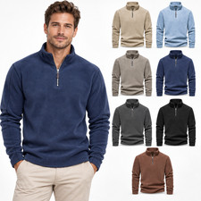 Men's Fleece Pullover Sweatshirt Zip Neck Warm Winter Long Sleeve Casual