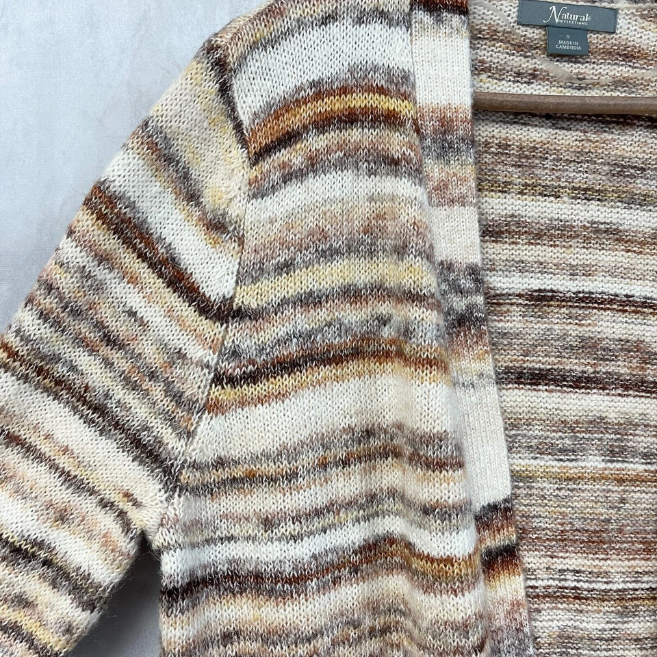 Cárdigan Suéter Natural Reflections Para Mujer Pequeño Abierto Hippie Años 70 Ambiente Leñoso Foto 3 de 4