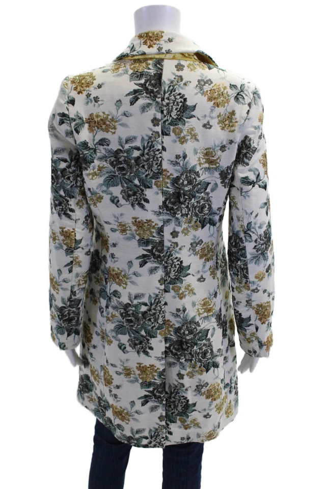 Abrigo largo floral Sam Edelman para mujer con un solo botón blanco azul talla extra pequeño Foto 4 de 4