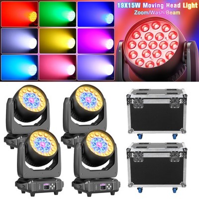 4x 285W LED Zoom Moving Head Stage Light RGBW DMX Beam Wash Lighting DJ Disco