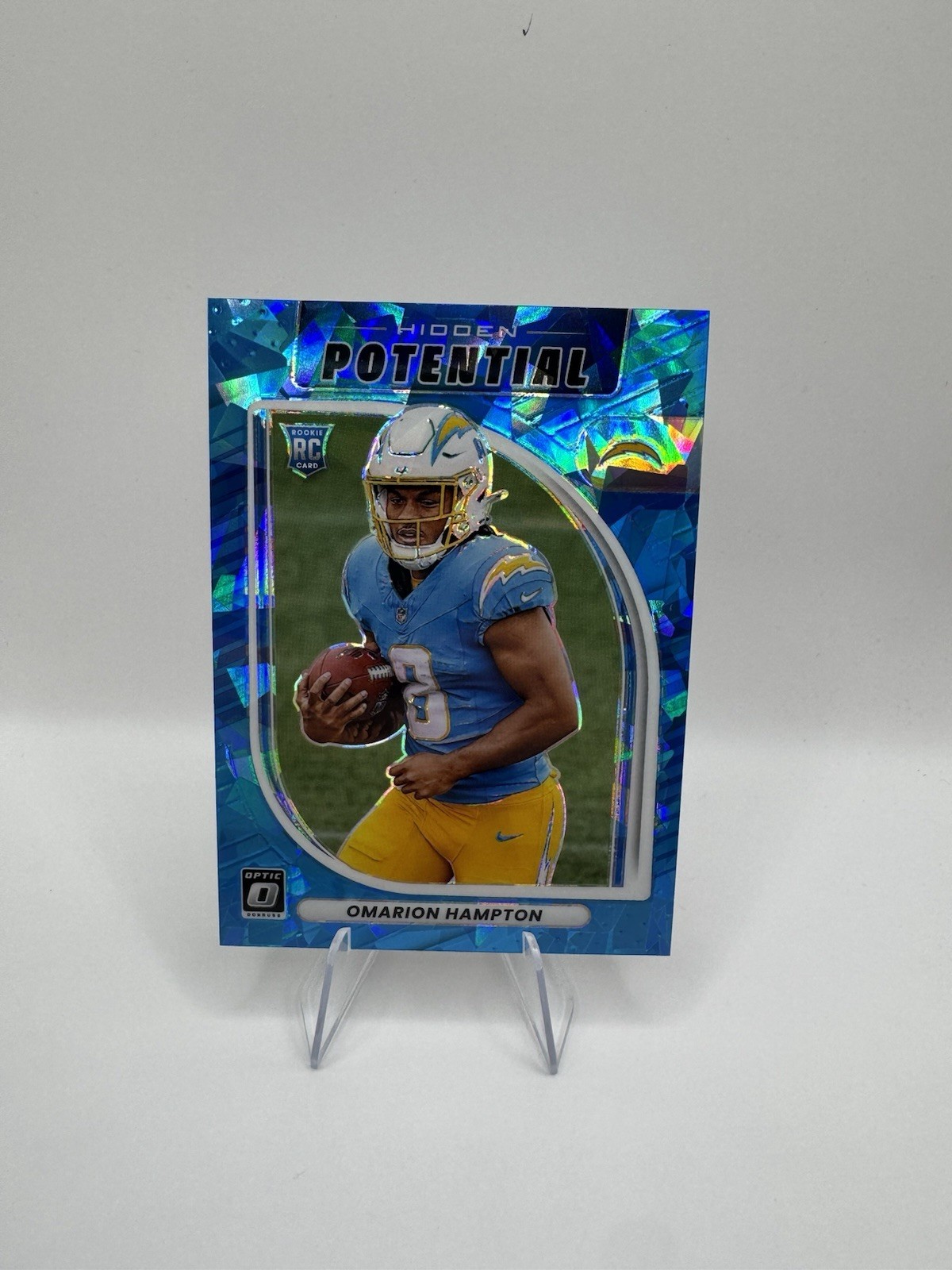 2025 Panini Optic Omarion Hampton Hidden Potential Blue Ice RC /55
